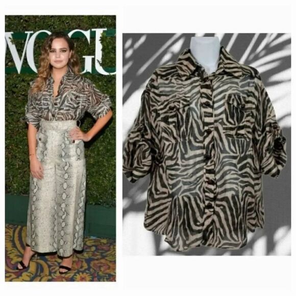 Zimmermann Corsage Safari Linen Silk Blend Animal Print Top Size 0/ US Size 4 - Picture 1 of 15